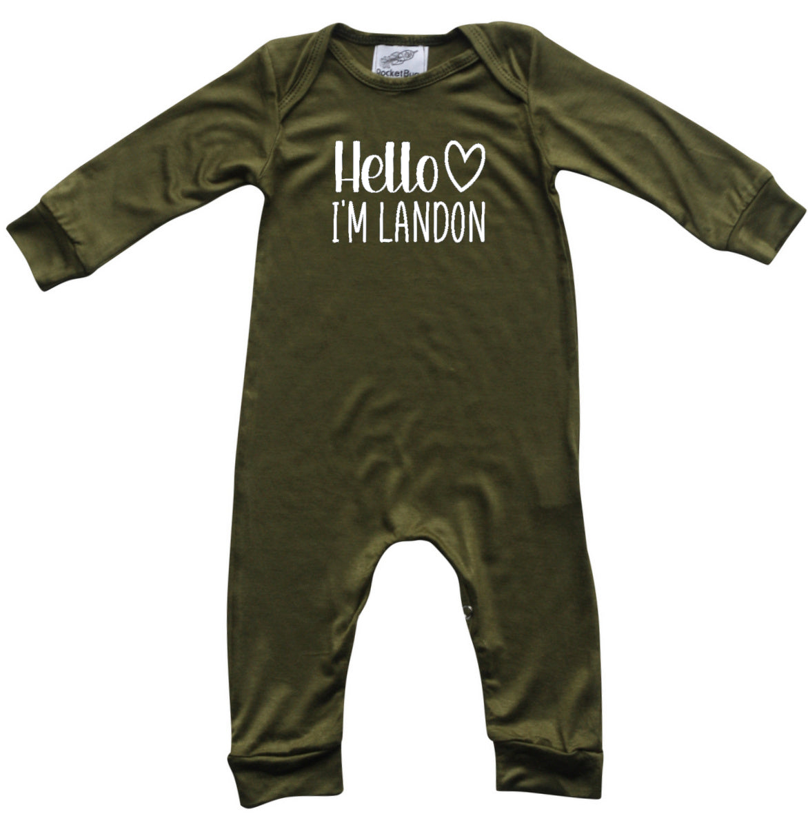 Personalized Hello Heart Silky Long Sleeve Baby Romper Silky Army Green