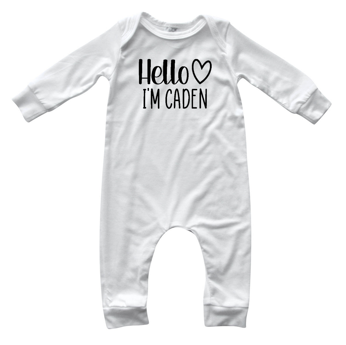 Personalized Hello Heart Silky Long Sleeve Baby Romper Silky Off White
