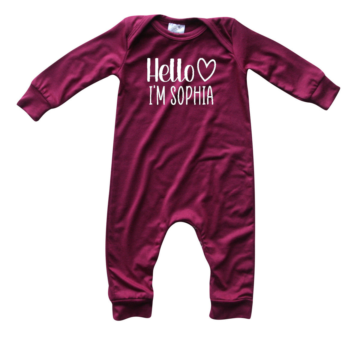Personalized Hello Heart Silky Long Sleeve Baby Romper Silky Wine