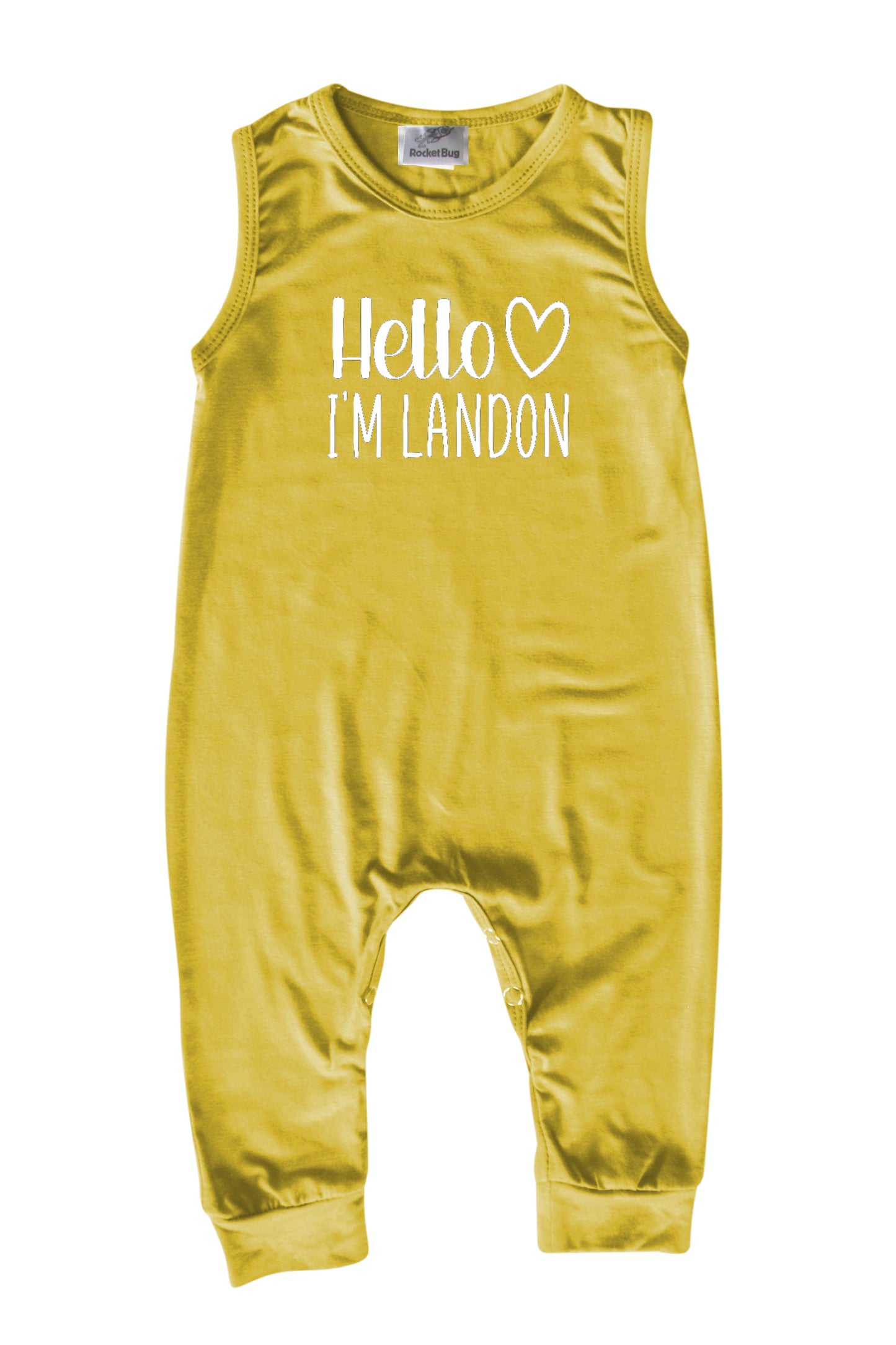 Personalized Hello Heart Silky Sleeveless Baby Romper Maize