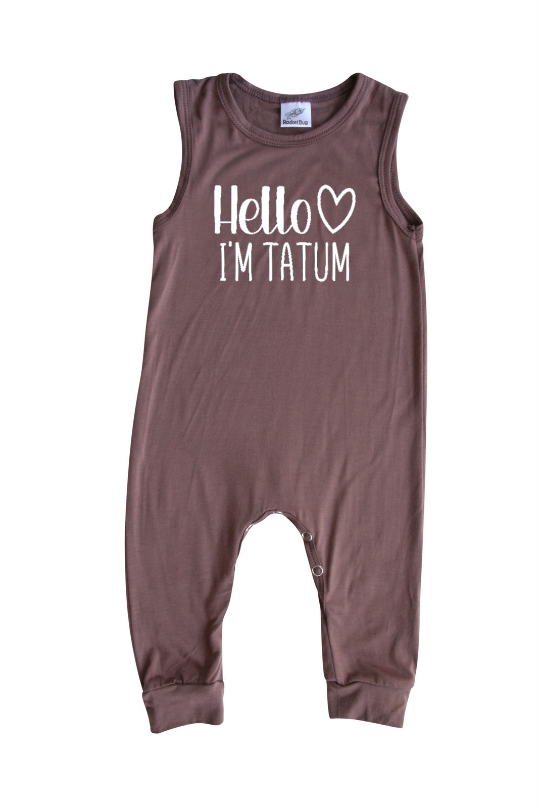 Personalized Hello Heart Silky Sleeveless Baby Romper Silky Dark Mauve