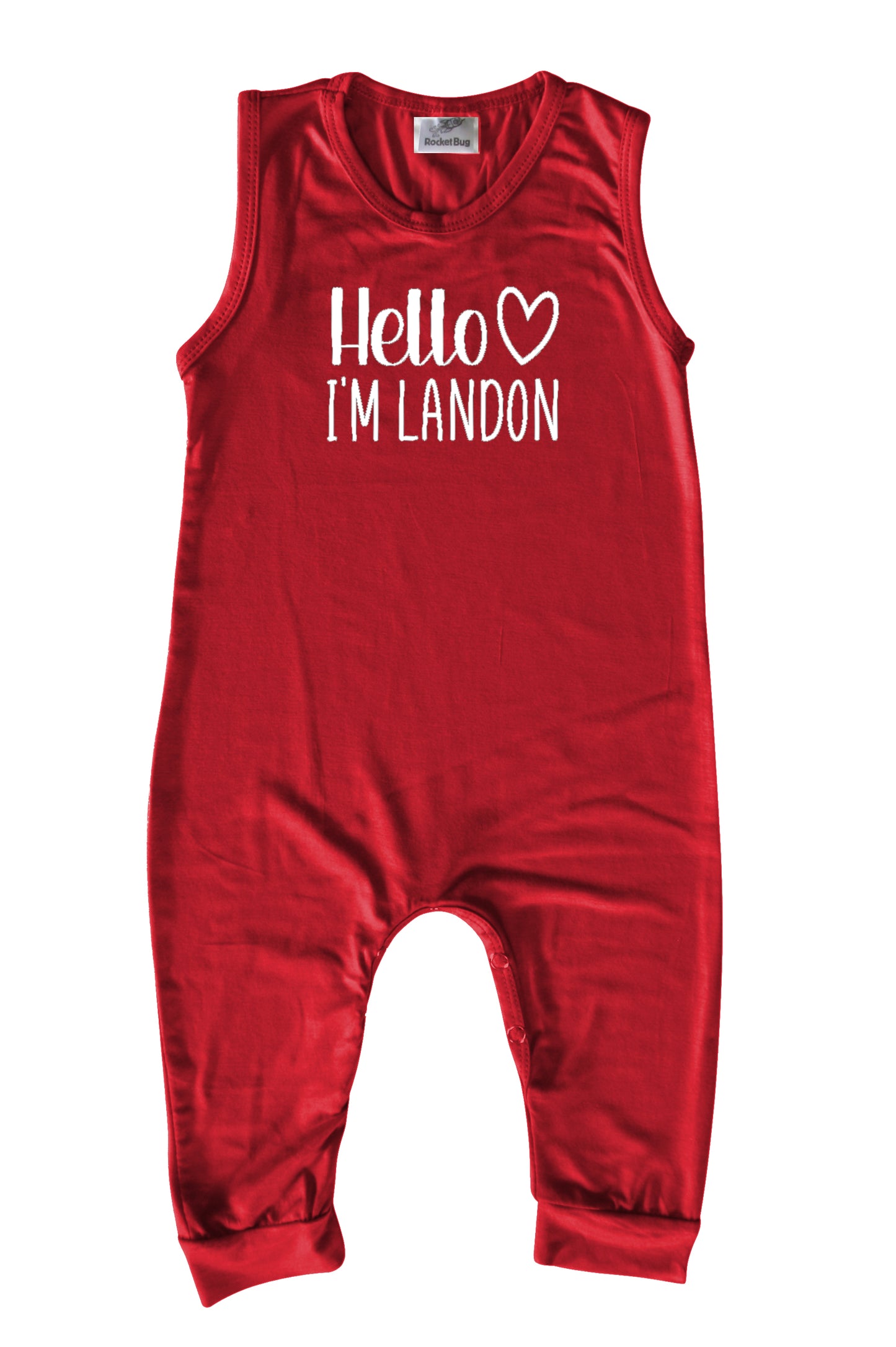 Personalized Hello Heart Silky Sleeveless Baby Romper Red