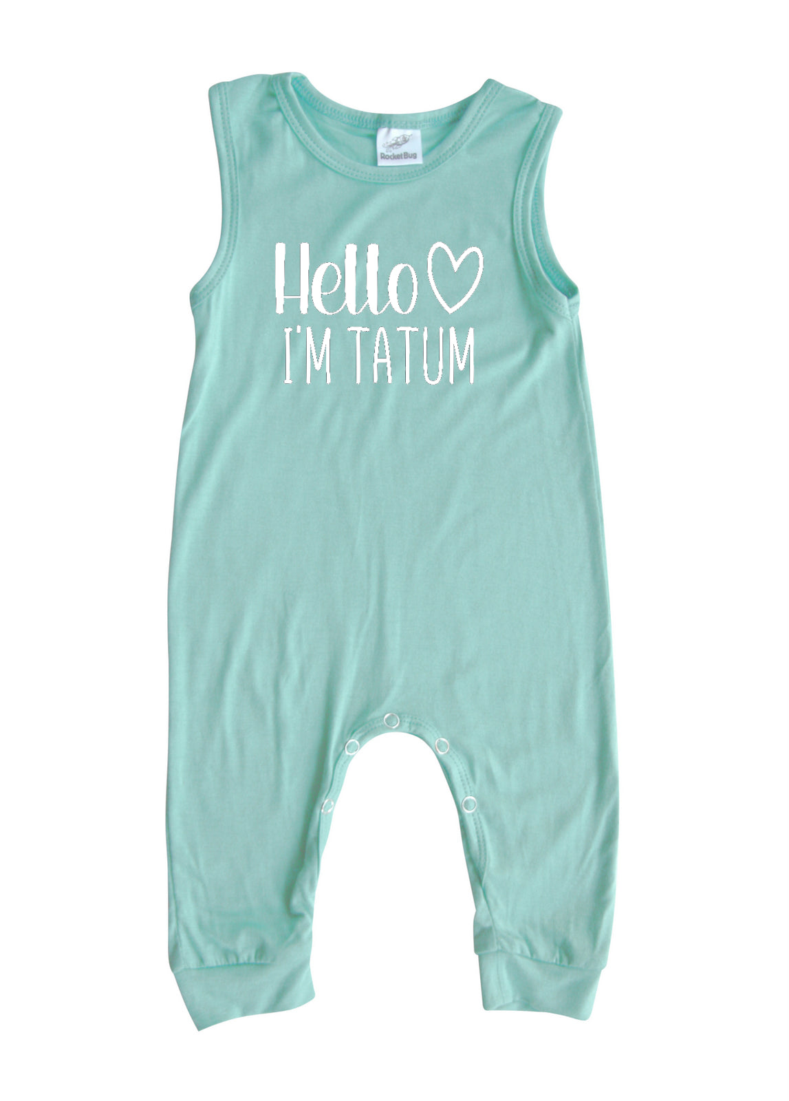 Personalized Hello Heart Silky Sleeveless Baby Romper Silky Seafoam