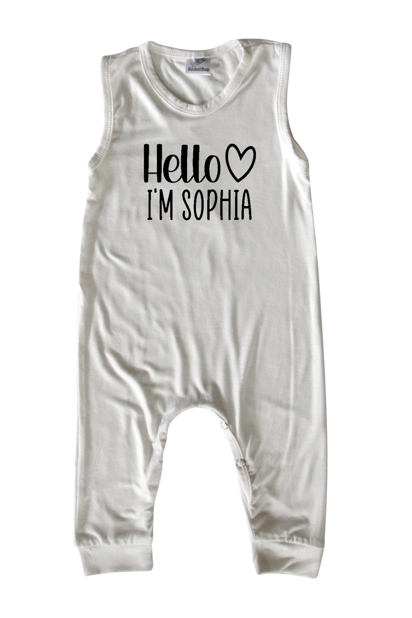 Personalized Hello Heart Silky Sleeveless Baby Romper Off White