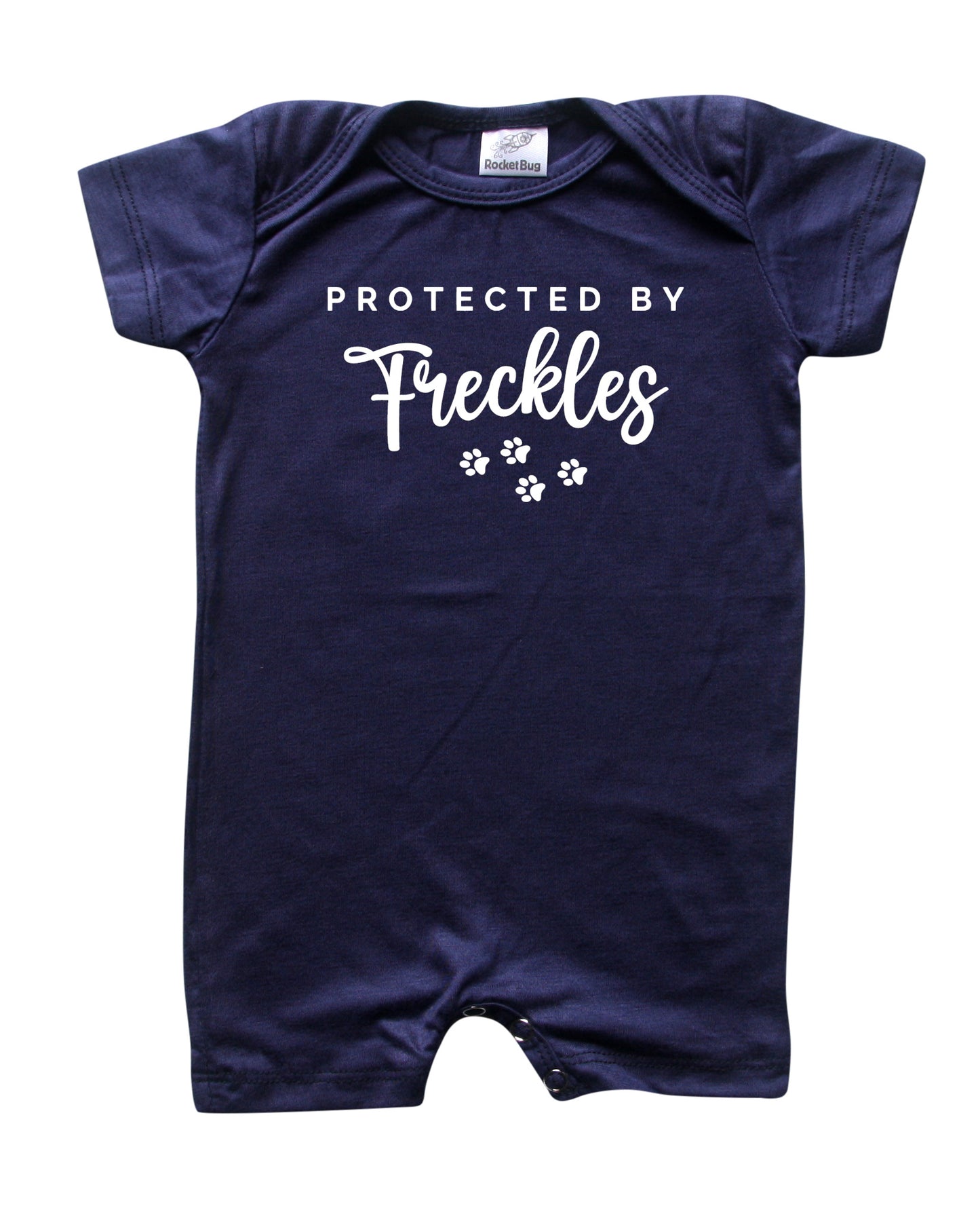 Protected By (Dog) Personalized Custom Silky Shorts Baby Romper for Boys and Girls