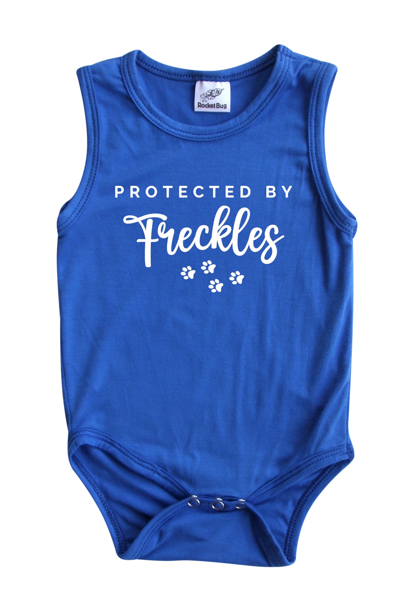 Protected By (Dog) Personalized Custom Silky Sleeveless Baby Bodysuit for Boys and Girls