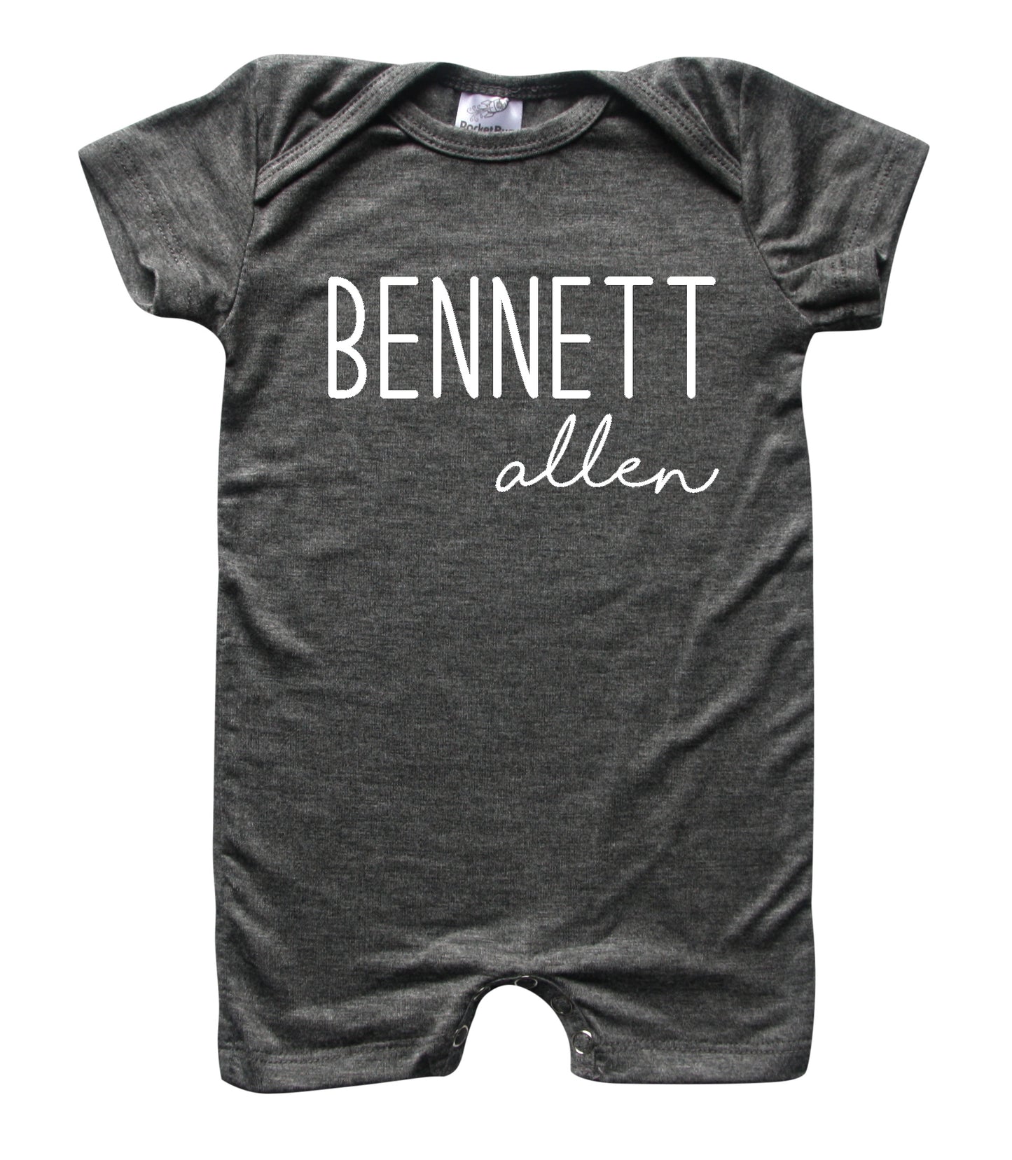 Personalized First + Middle Name (Modern Cursive) Silky Baby Romper Shorts for Boys and Girls Heather Grey