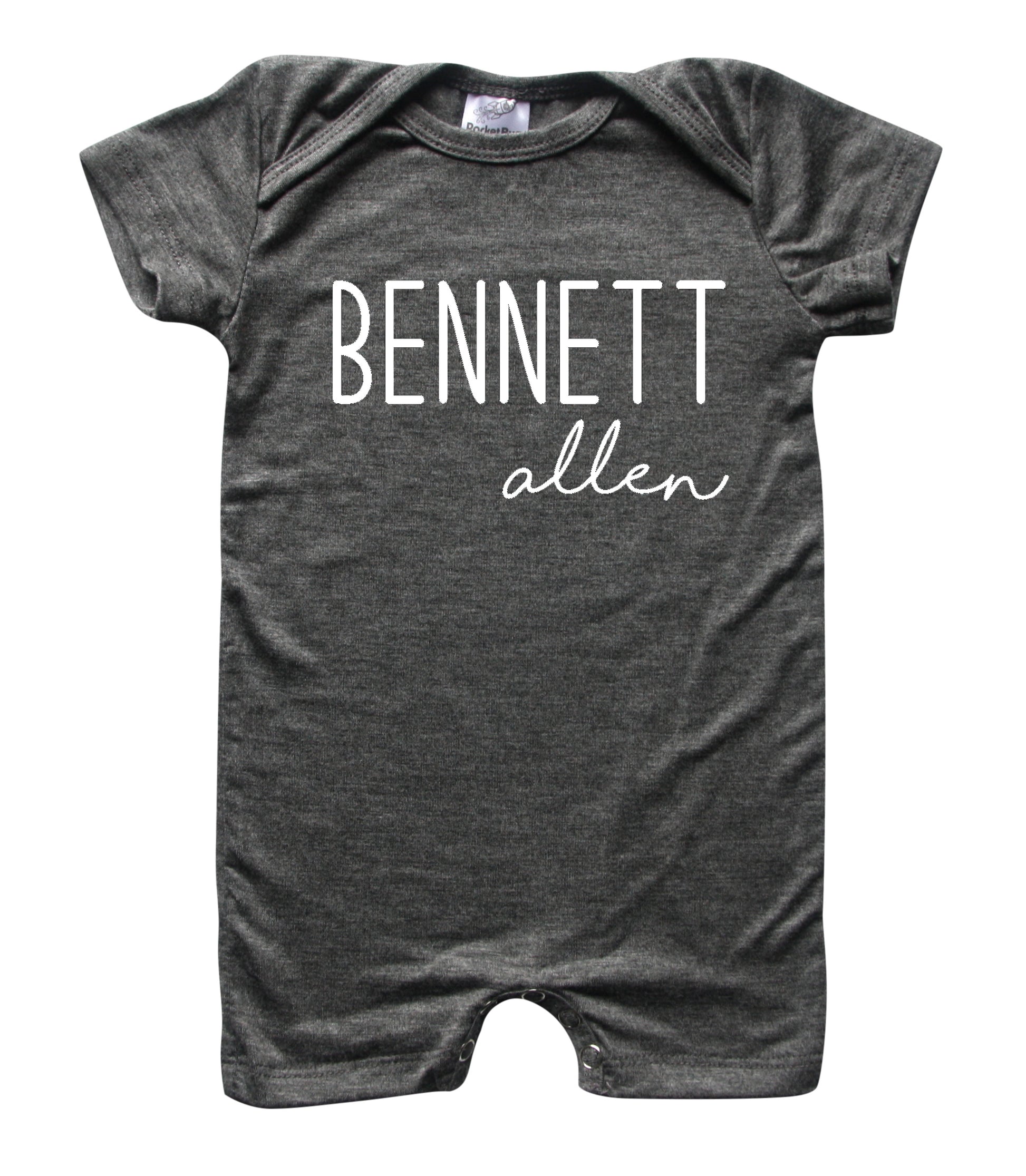 Personalized First + Middle Name (Modern Cursive) Silky Baby Romper Shorts for Boys and Girls Heather Grey