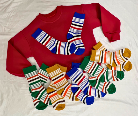 Rocket Bug Stripe Knit Crew Sock Set for Toddlers and Kids (6 pairs) - Unisex, Boys, Girls