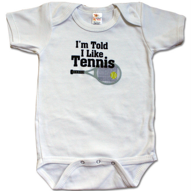 I'm Told I Like Tennis Graphic Baby Bodysuit 0-3m, short sleeve onesie