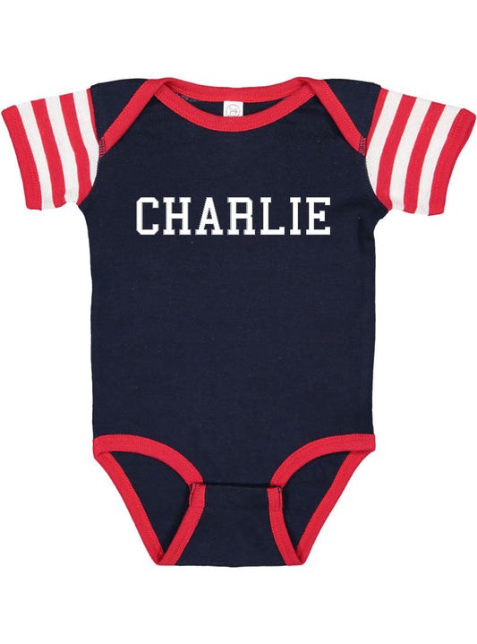 Personalized Baby Bodysuit Customized with Name for Boys, Girls, and Gender Neutral - Athletic Design