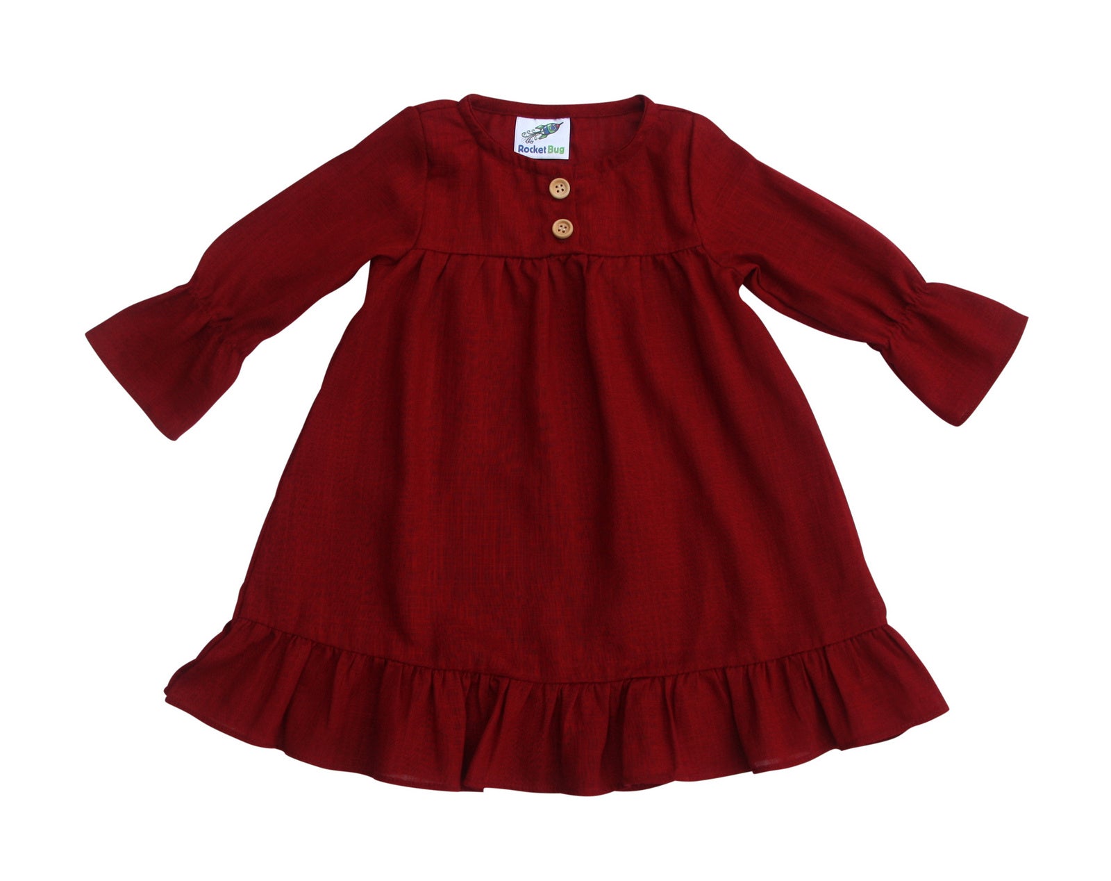 Long Sleeve Pleated Baby, Toddler, and Girls Linen Cotton Dress for Babies, Toddlers, and Kids 12 months / Fern Green Long Sleeve Pleated Baby, Toddler, and Girls Linen Cotton Dress for Babies, Toddlers, and Kids 12 months / Fern Green