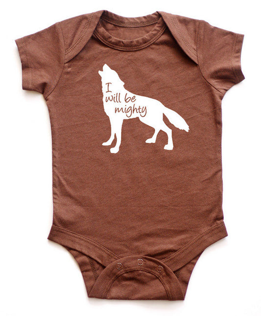 "I Will Be Mighty" Wolf Animal Silhouette Baby Bodysuit