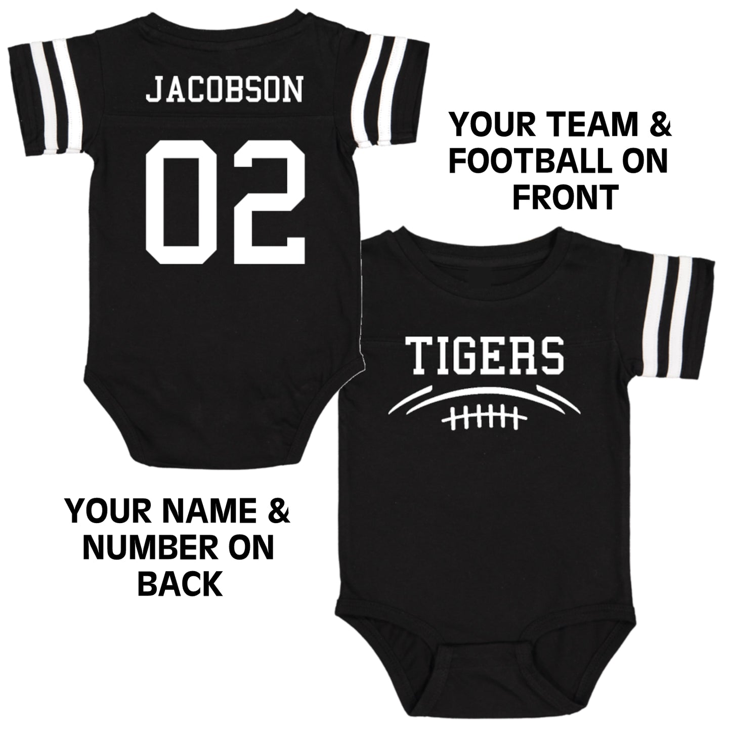 Custom Football Team Jersey Baby Bodysuit Personalized with Name and Number (Front & Back)
