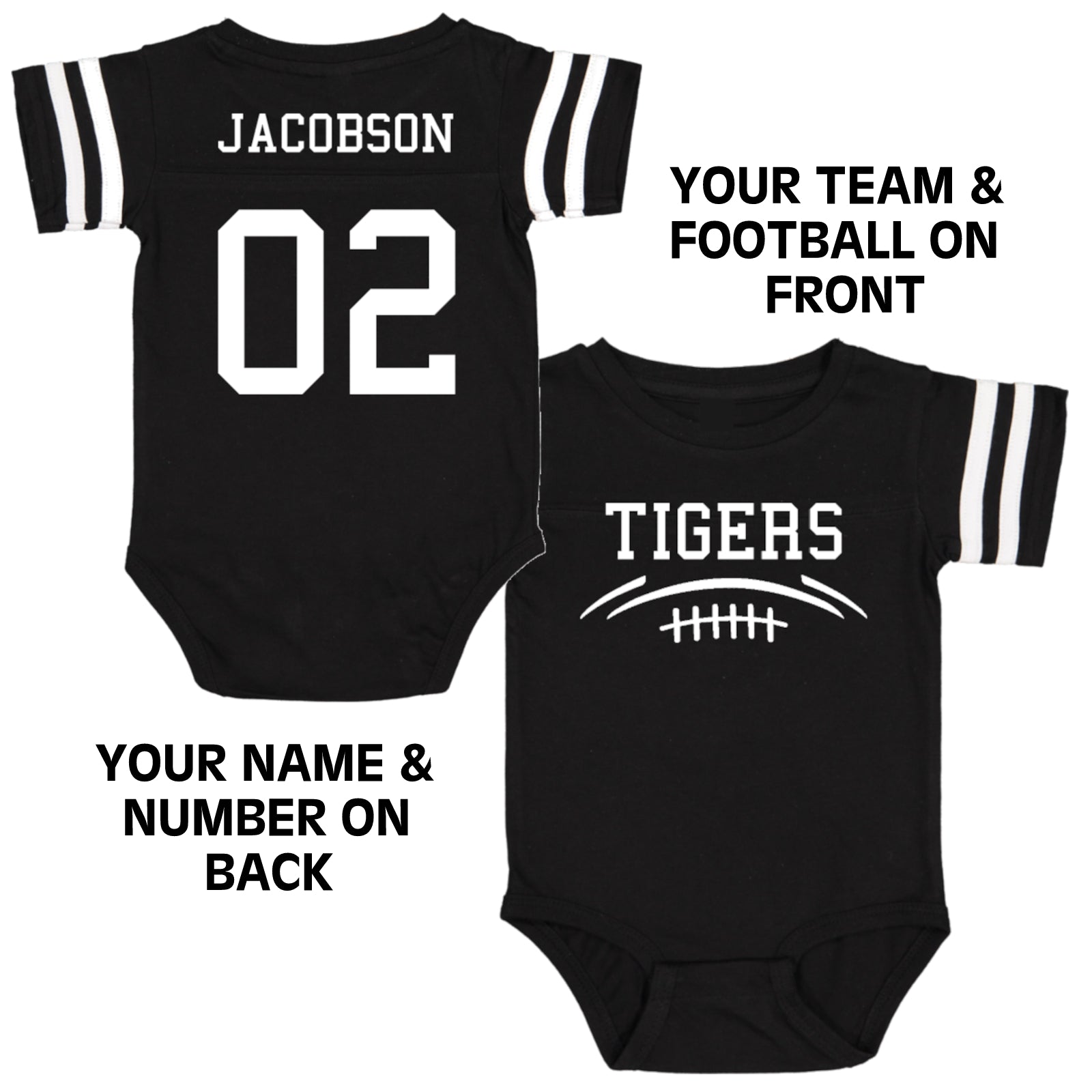Custom Football Team Jersey Baby Bodysuit Personalized with Name and Number (Front & Back)