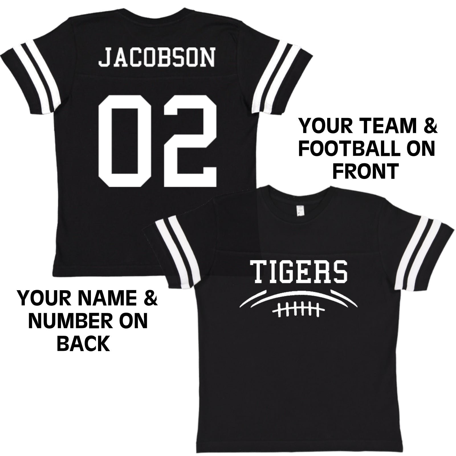 Custom Football Team Jersey Toddler and Child Personalized with Name and Number (Front & Back)