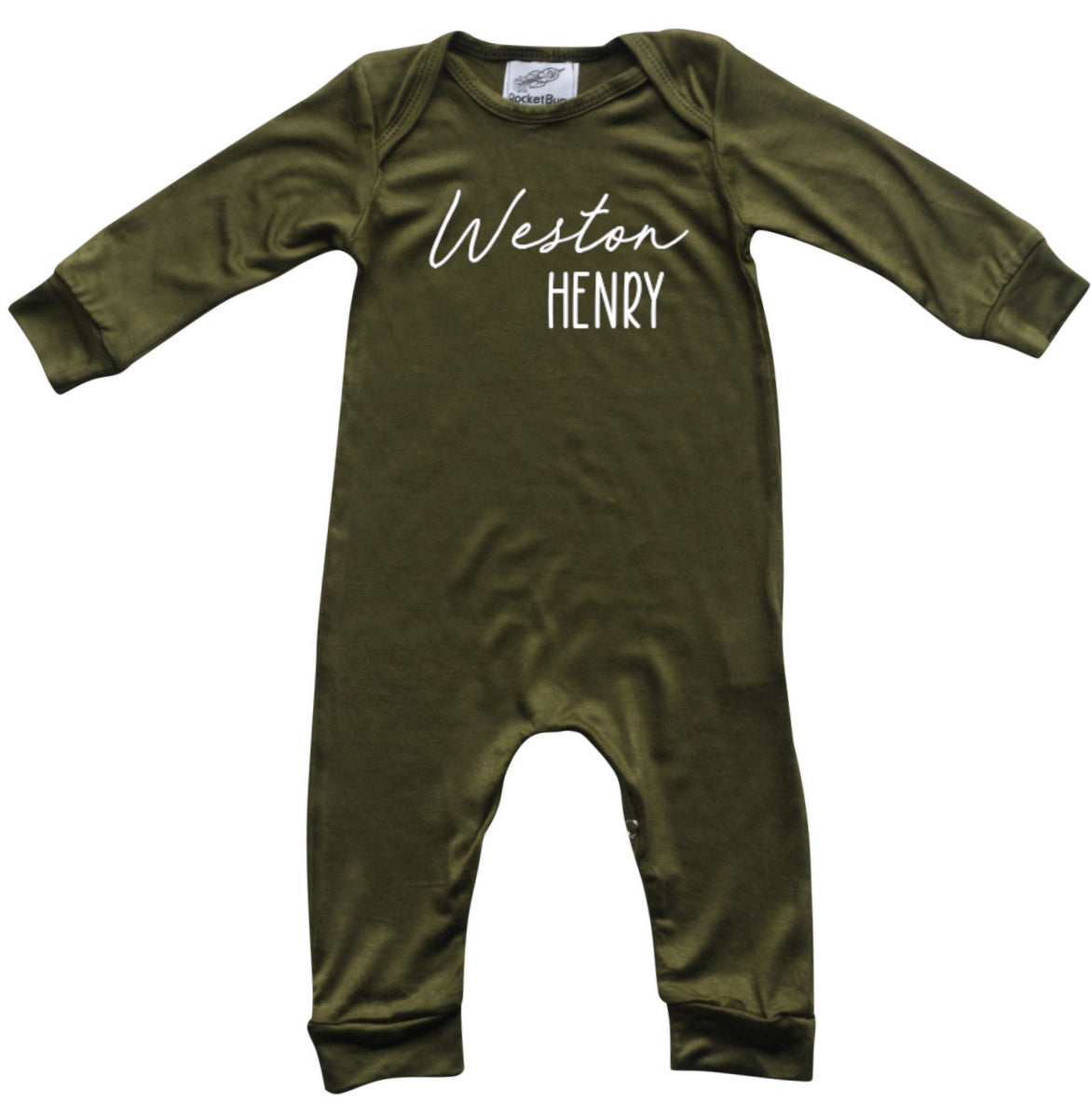 Personalized First + Middle Name Silky Baby Long Sleeve Romper Silky Army Green