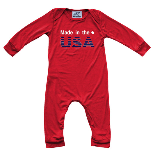 USA Silky Long Sleeve Baby Romper for Boys and Girls -Gender Neutral, Baby Shower gift, newborn, summer, 4th of July