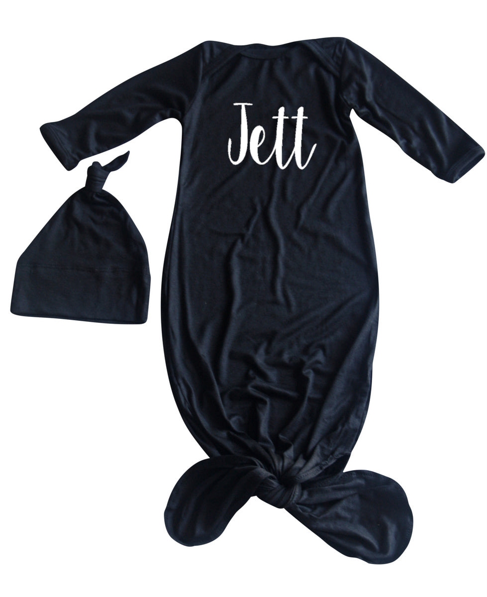 'Lush' Personalized Silky Knotted Baby Knotted Gown for Boys & Girls Silky Black No