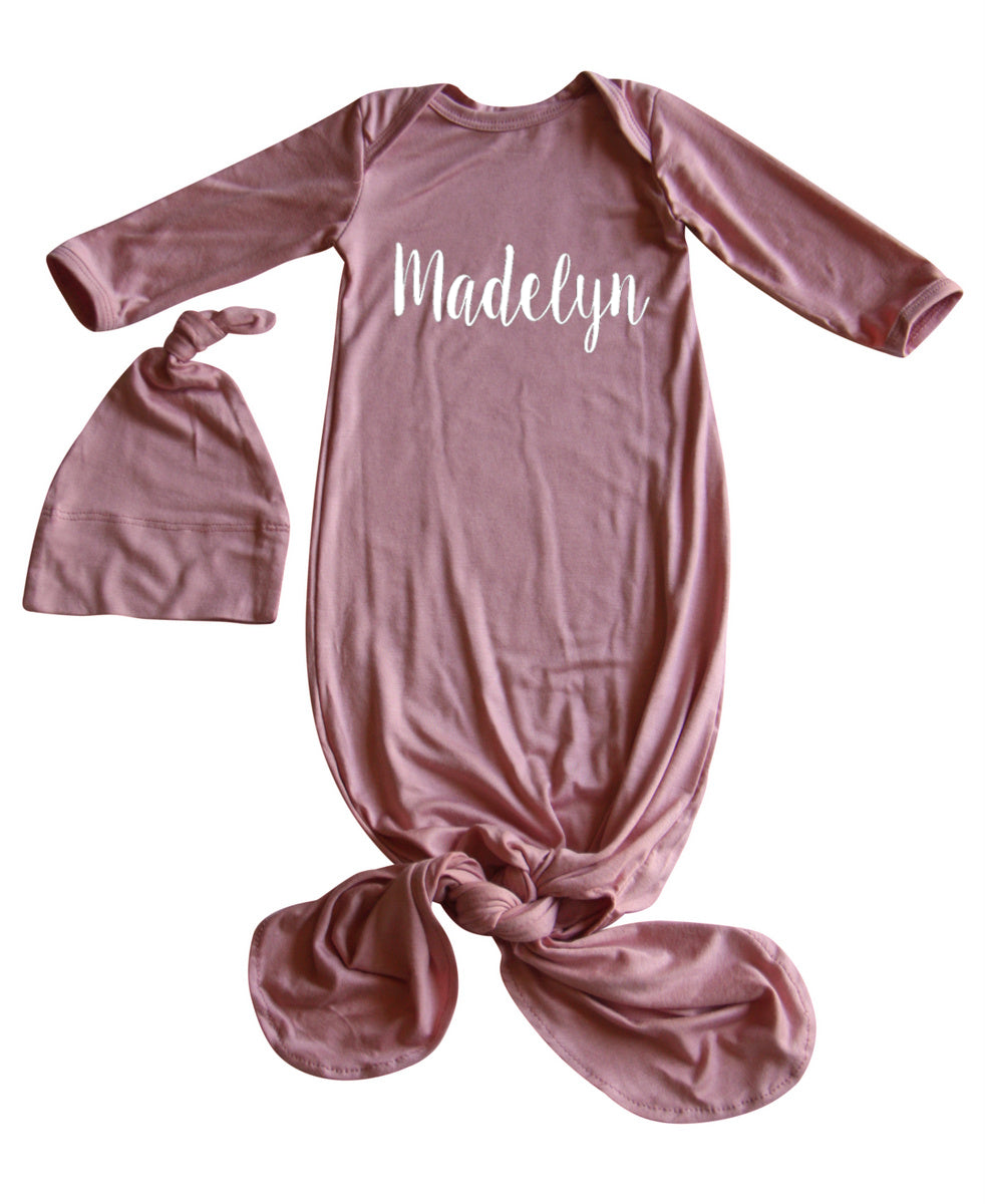 'Lush' Personalized Silky Knotted Baby Knotted Gown for Boys & Girls Silky Dusty Rose No