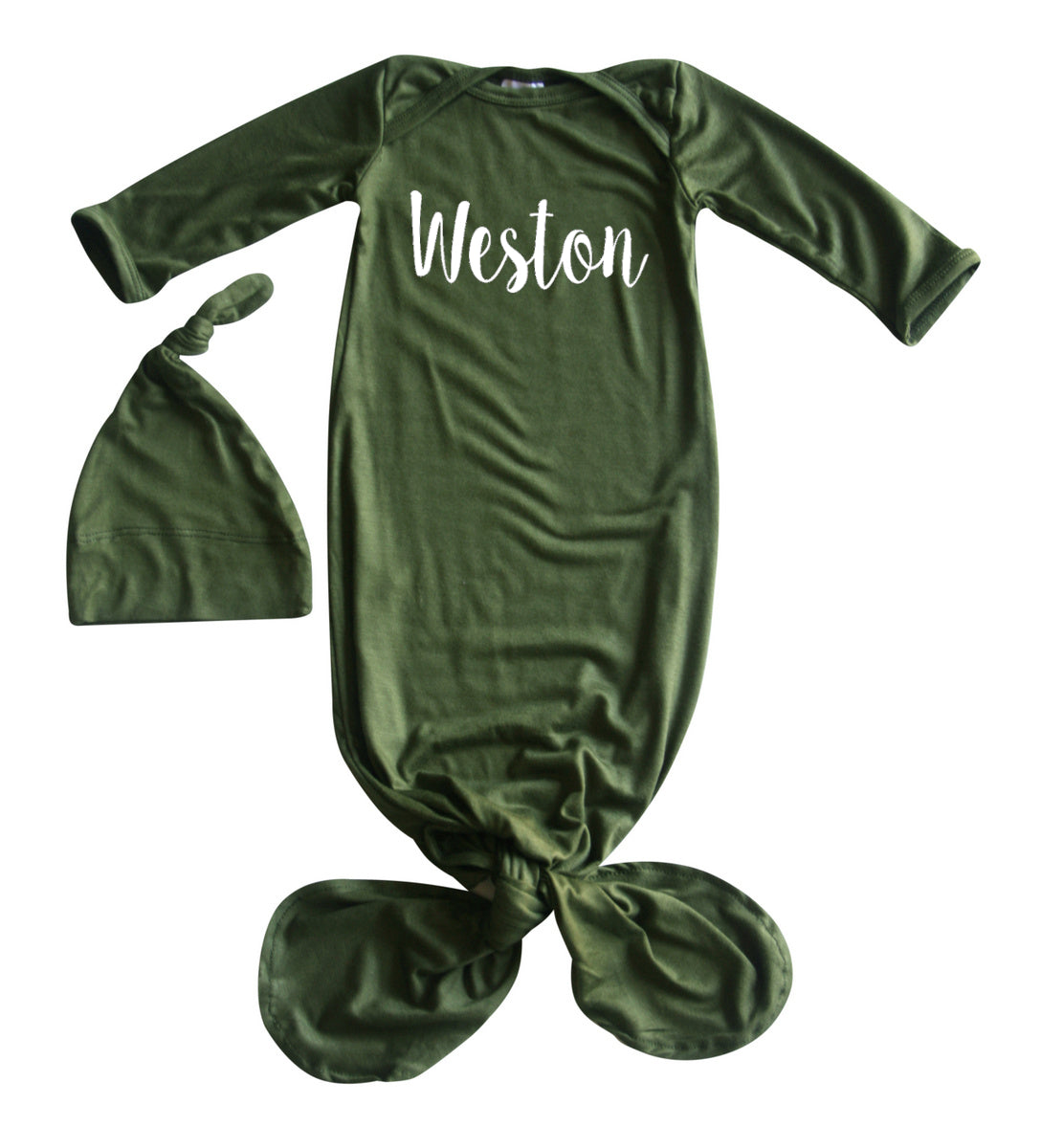 'Lush' Personalized Silky Knotted Baby Knotted Gown for Boys & Girls Silky Olive No