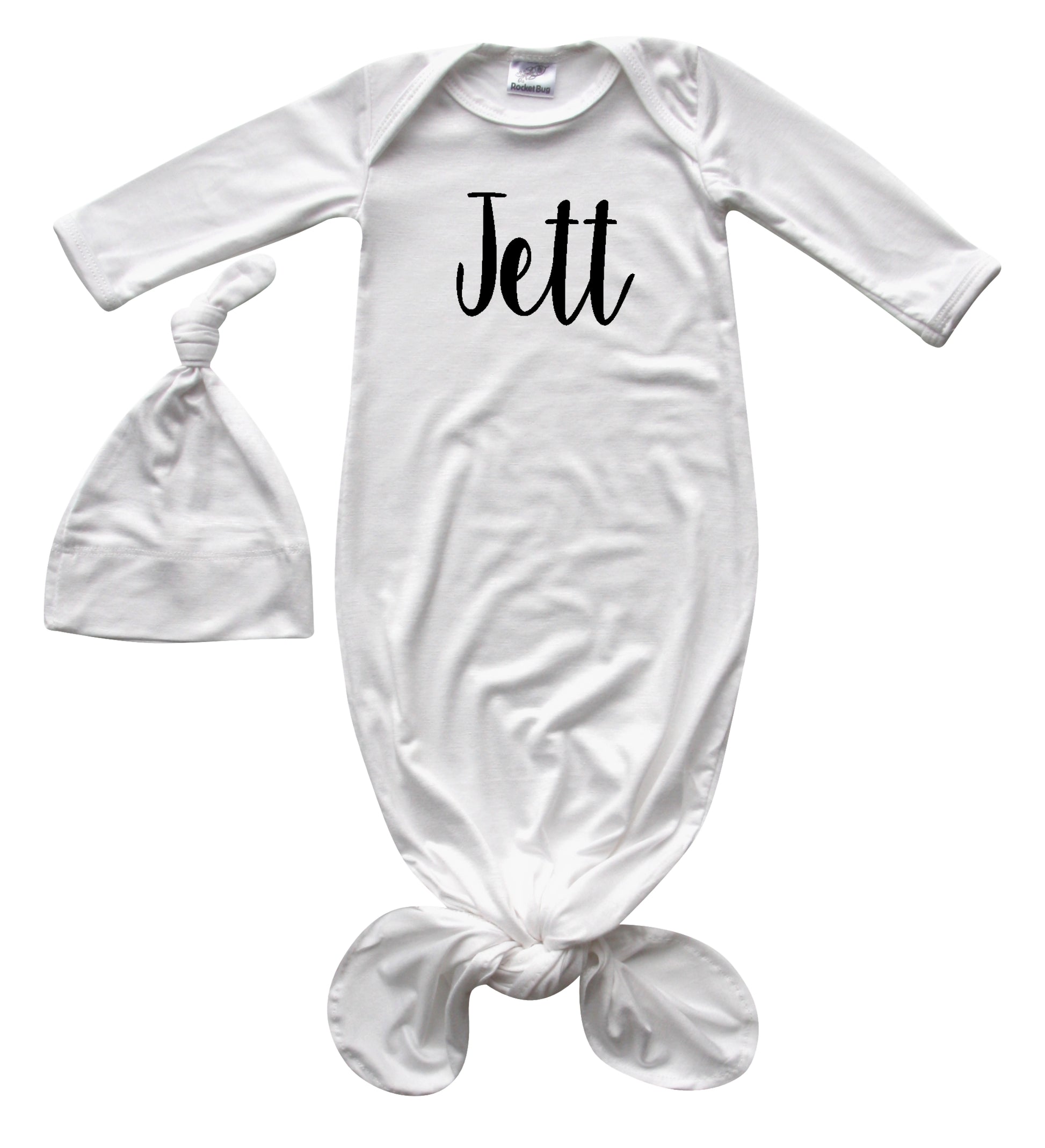 'Lush' Personalized Silky Knotted Baby Knotted Gown for Boys & Girls Silky Off White (black graphic) No