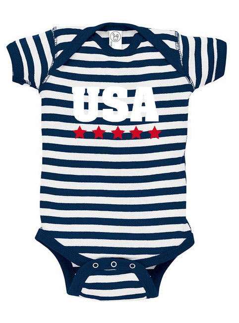 USA Stars Baby Bodysuit for July 4th Navy with Stripes
