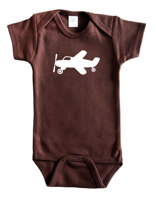 Transportation Silhouette Baby Bodysuit-Plane Brown