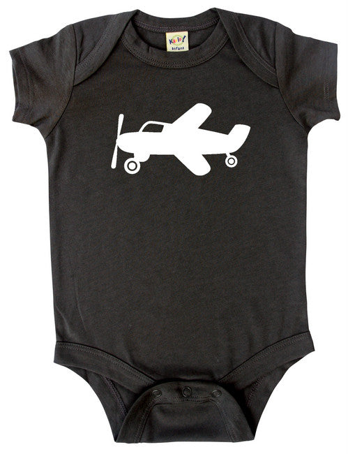 Transportation Silhouette Baby Bodysuit-Plane Charcoal