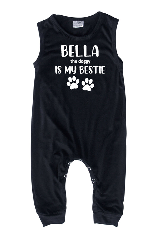 Bestie (Dog Friend) Personalized Custom Silky Sleeveless Baby Romper for Boys and Girls Black