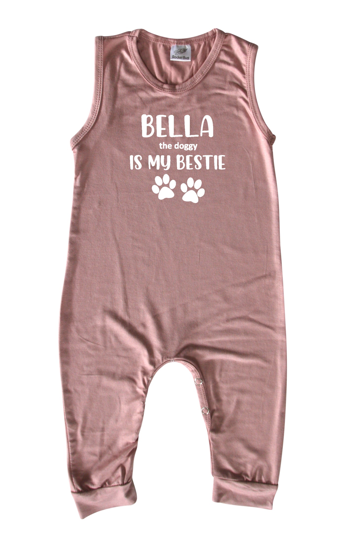 Bestie (Dog Friend) Personalized Custom Silky Sleeveless Baby Romper for Boys and Girls Dusty Rose