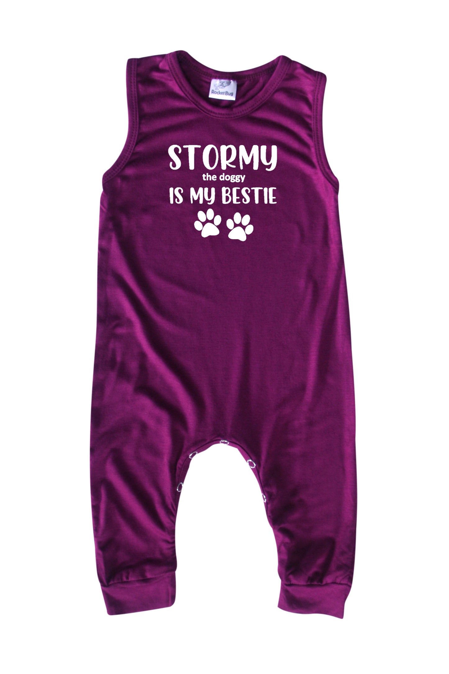 Bestie (Dog Friend) Personalized Custom Silky Sleeveless Baby Romper for Boys and Girls Wine