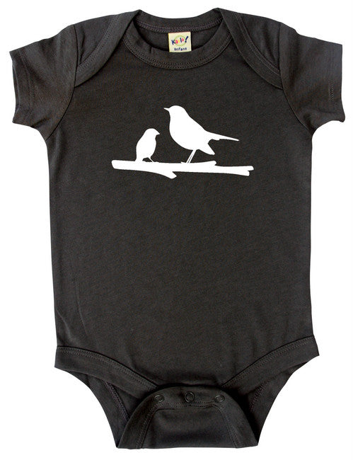 Mama Bird Silhouette Baby Bodysuit Charcoal
