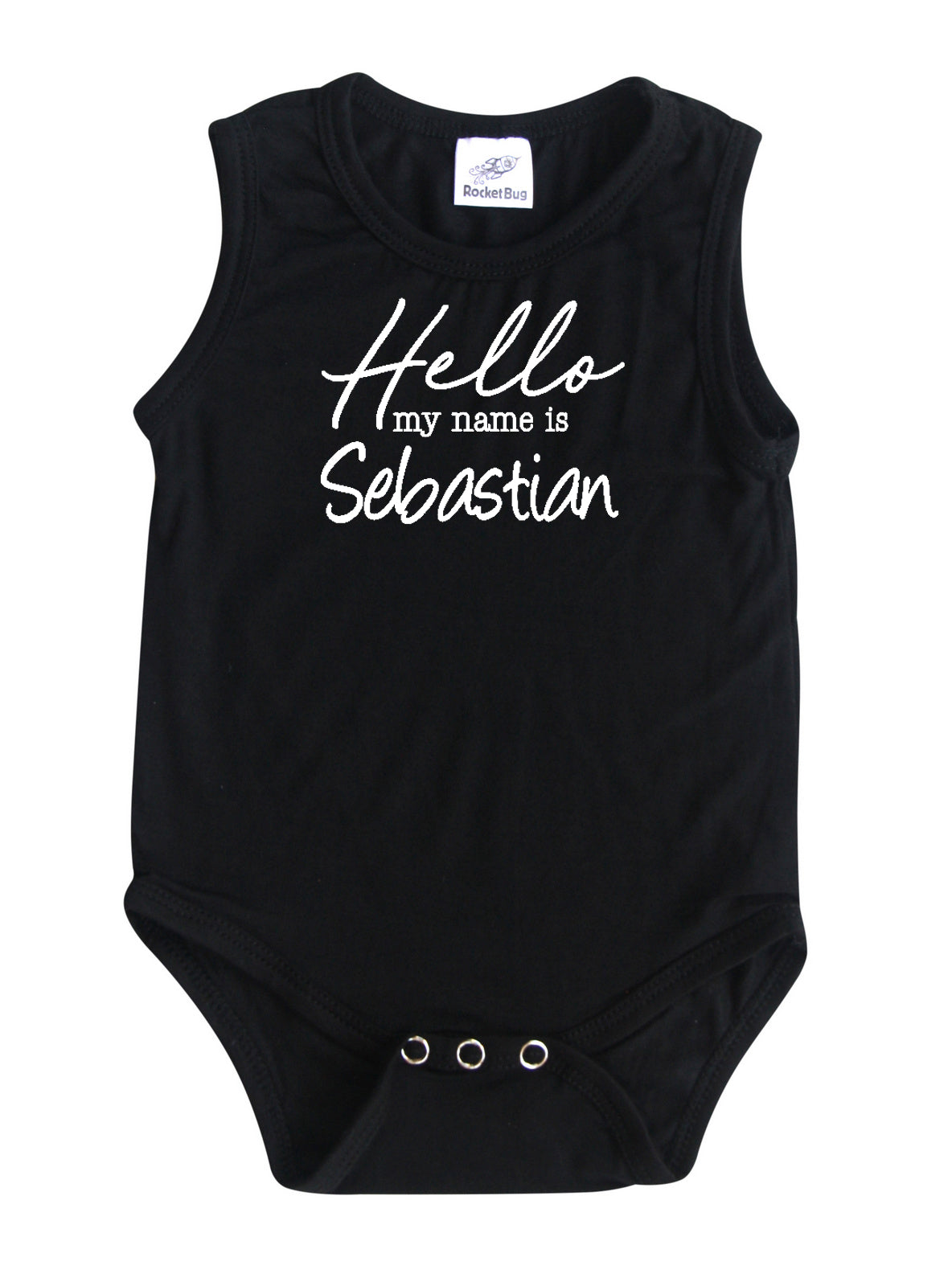 Hello My Name Is Personalized Silky Sleeveless Baby Bodysuit for Boys & Girls Silky Black