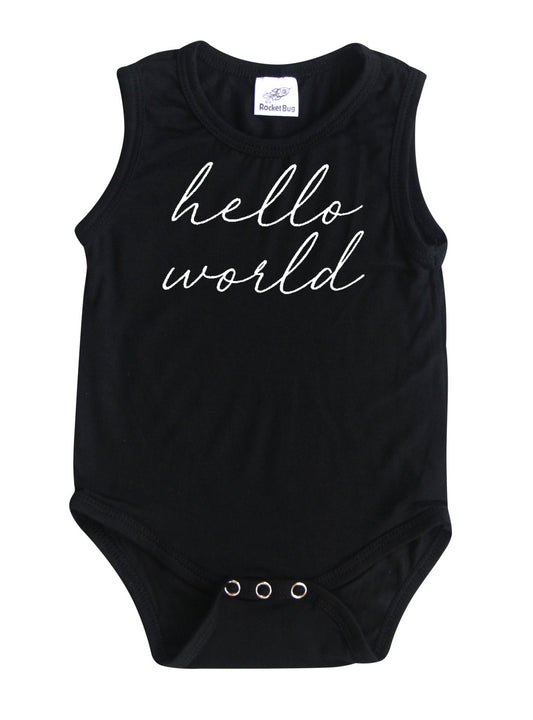 Hello World Silky Sleeveless Baby Bodysuit Silky Black