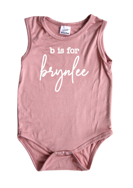 Initial Silky Sleeveless Personalized Baby Bodysuit for Boys & Girls Silky Dusty Rose