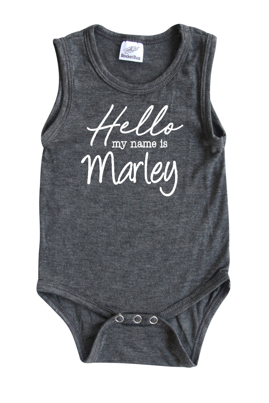 Hello My Name Is Personalized Silky Sleeveless Baby Bodysuit for Boys & Girls Silky Heather Gray