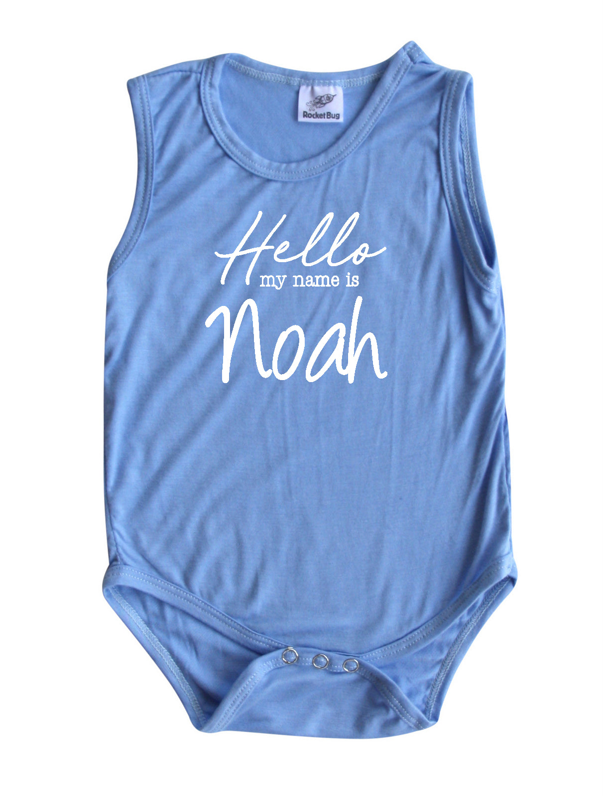 Hello My Name Is Personalized Silky Sleeveless Baby Bodysuit for Boys & Girls Silky Light Blue