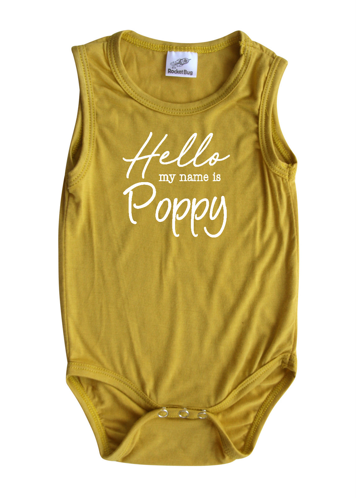 Hello My Name Is Personalized Silky Sleeveless Baby Bodysuit for Boys & Girls Silky Maize