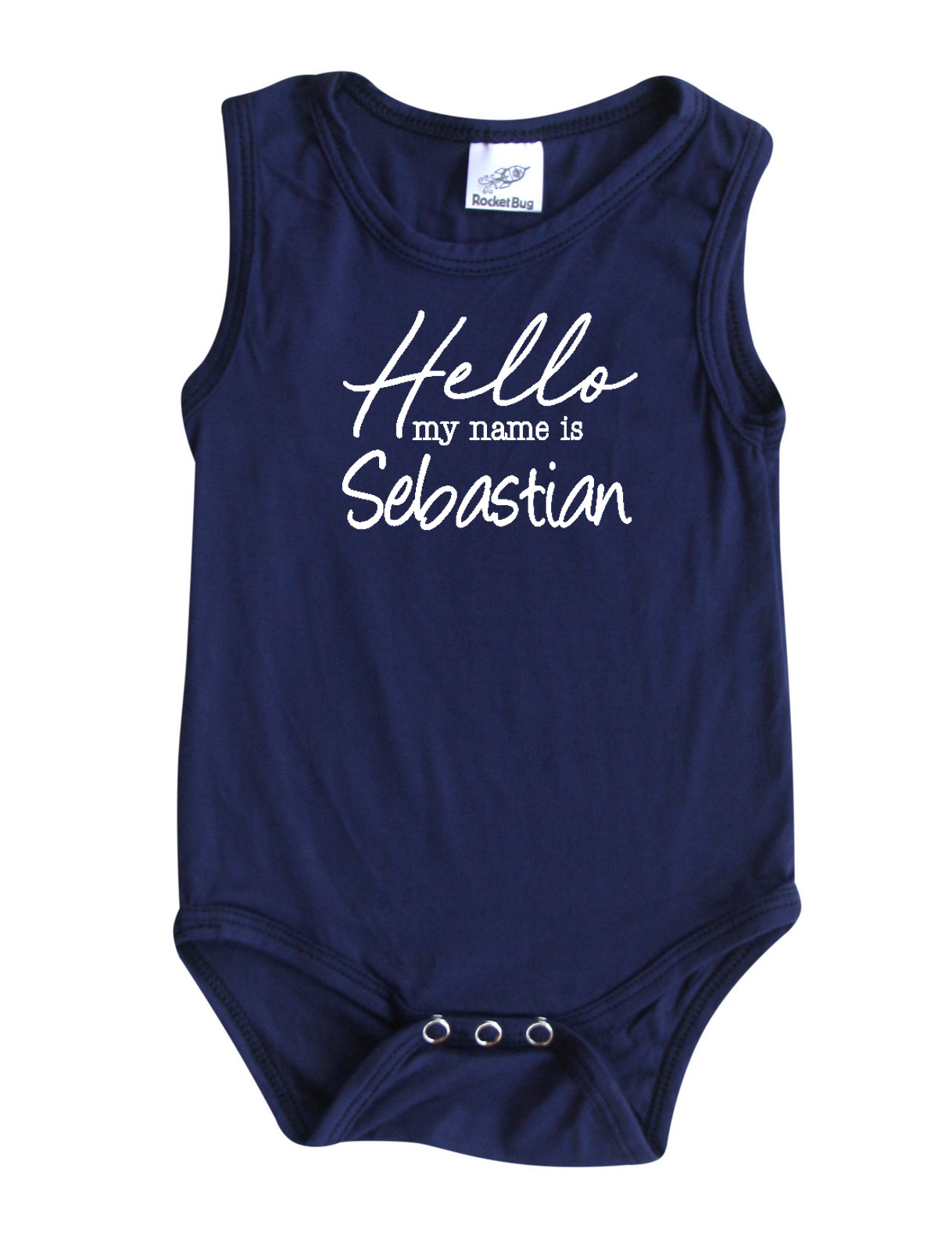 Hello My Name Is Personalized Silky Sleeveless Baby Bodysuit for Boys & Girls Silky Navy