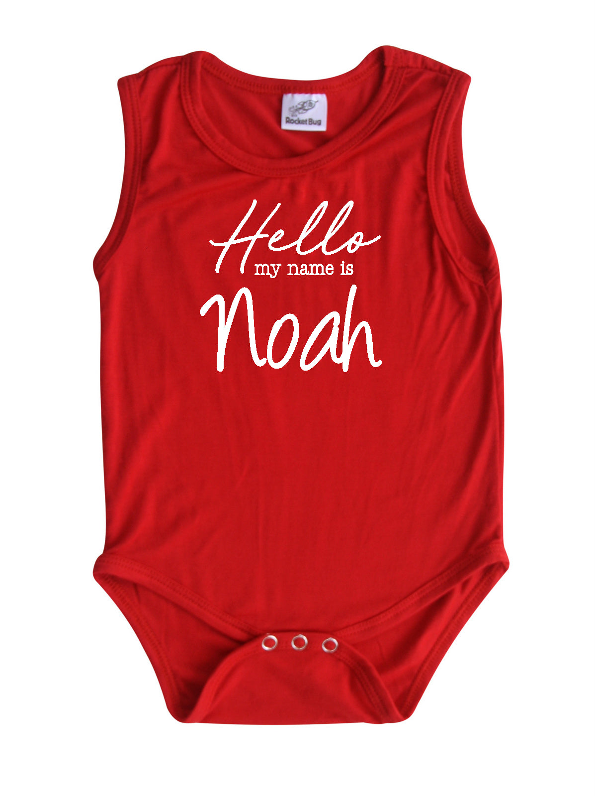Hello My Name Is Personalized Silky Sleeveless Baby Bodysuit for Boys & Girls Silky Red