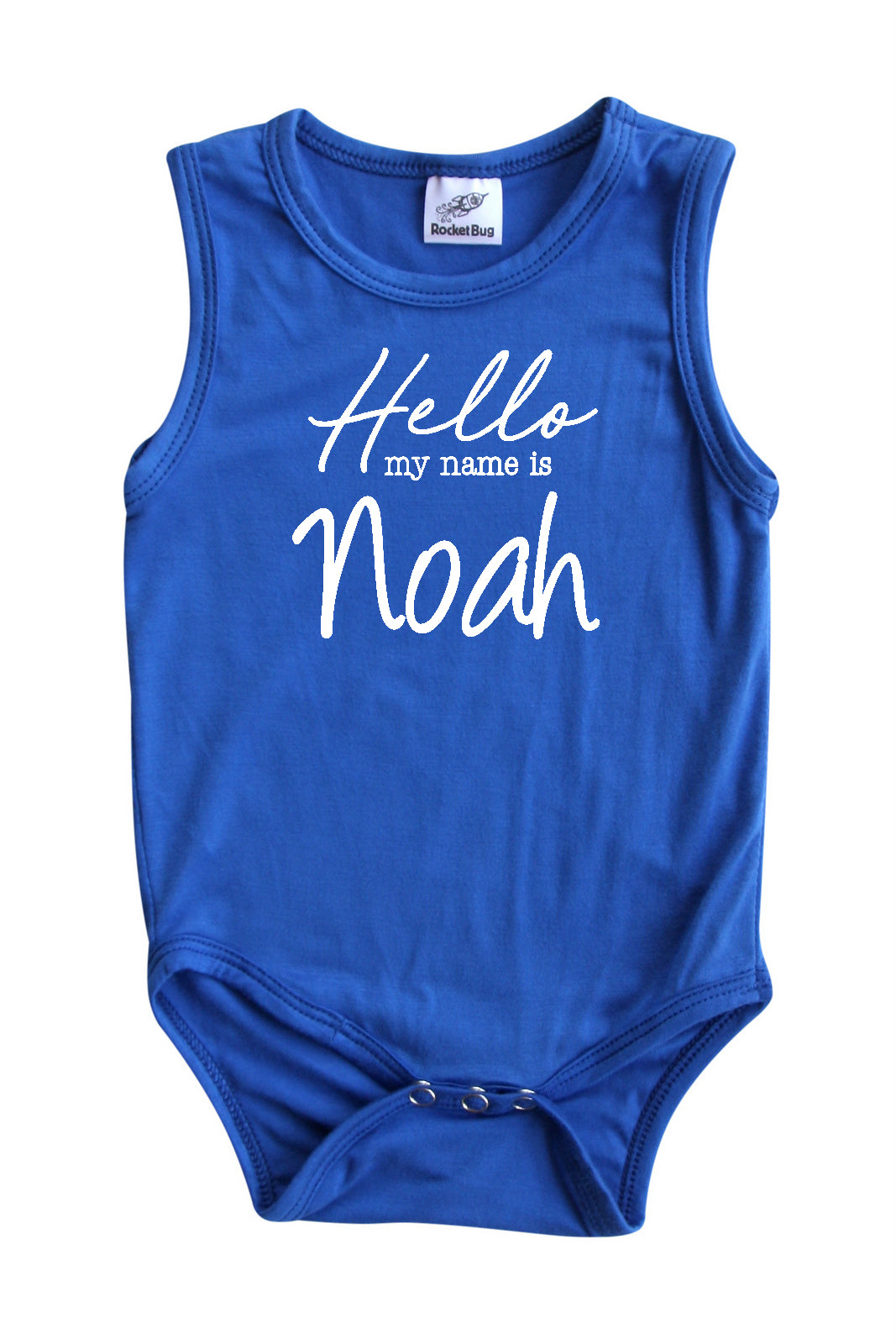 Hello My Name Is Personalized Silky Sleeveless Baby Bodysuit for Boys & Girls Silky Royal Blue
