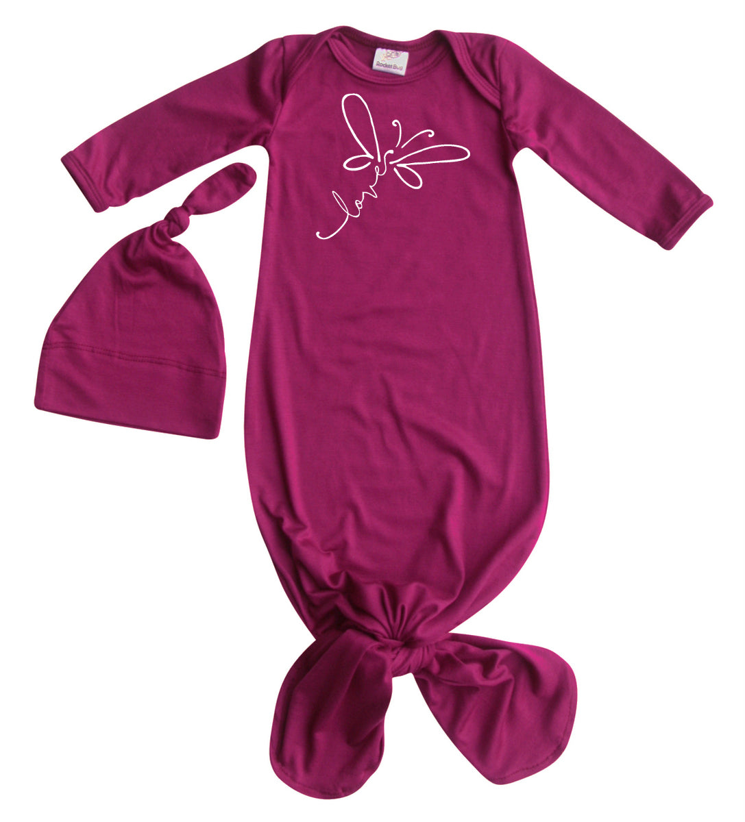 Dragonfly Love Silky Knotted Baby Gown with Knotted Hat