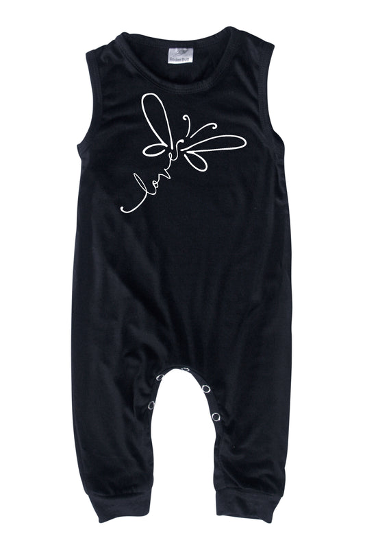 Dragonfly Love Silky Sleeveless Baby Romper for Boys and Girls Silky Black