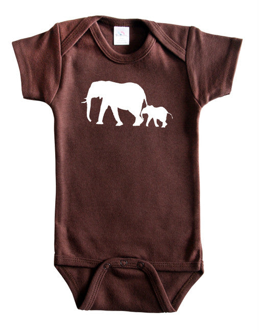 Safari Animals Silhouette Baby Bodysuit-Elephants Brown