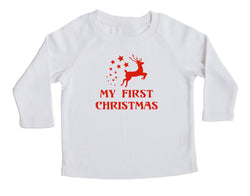 Holiday First Christmas Flying Reindeer- Baby, Toddler, and Big Kids Long Sleeve T-Shirt-Rocket Bug