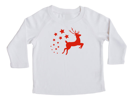 Holiday Christmas Flying Reindeer- Baby, Toddler, and Big Kids Long Sleeve T-Shirt White