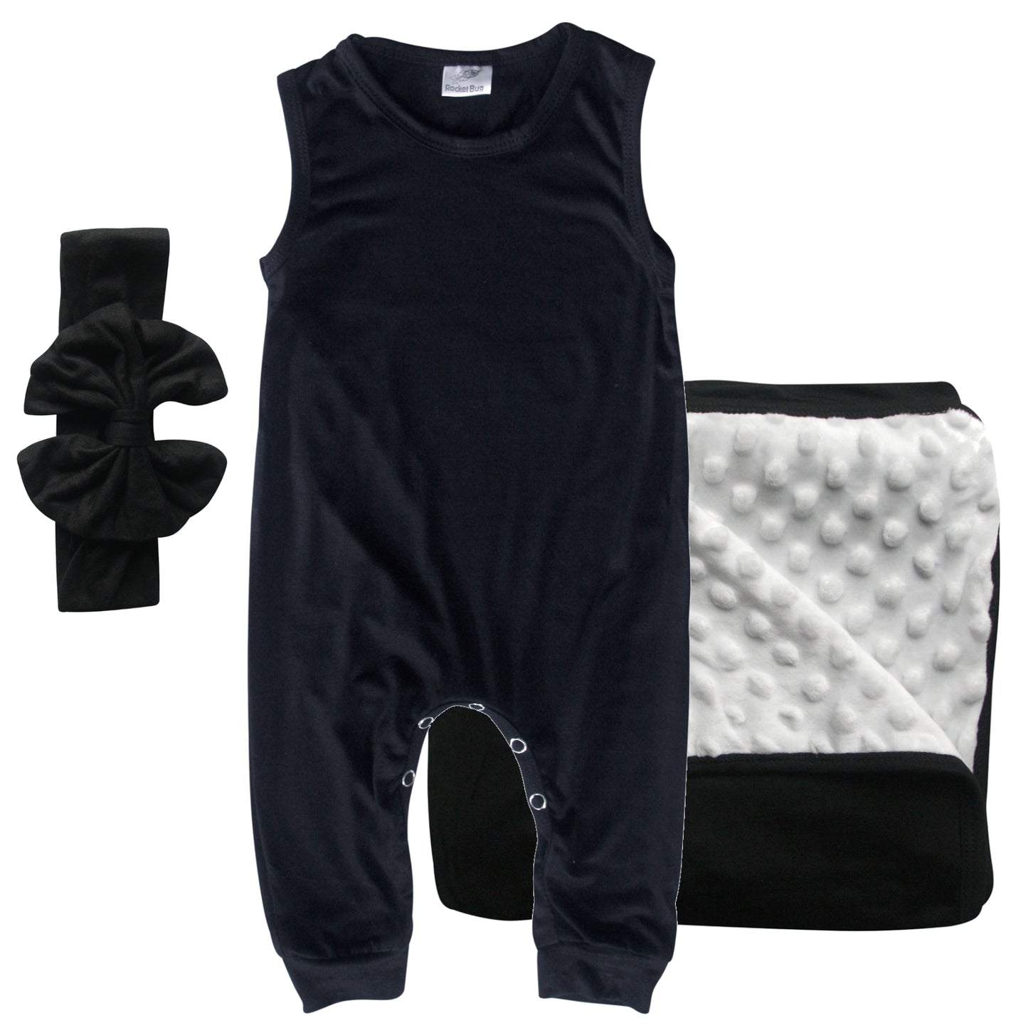 Rocket Bug GIFT SET- Sleeveless Romper, Matching Blanket, and Hat or Headband for Boys and Girls-Gender Neutral