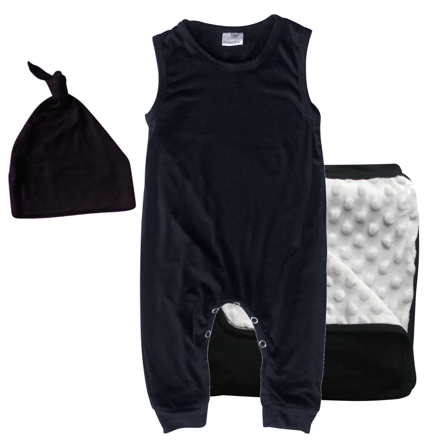 Rocket Bug GIFT SET- Sleeveless Romper, Matching Blanket, and Hat or Headband for Boys and Girls-Gender Neutral