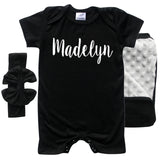 Rocket Bug 'Lush' PERSONALIZED GIFT SET- Silky Shorts Baby Romper, Matching Blanket, and Hat or Headband for Boys and Girls-Gender Neutral